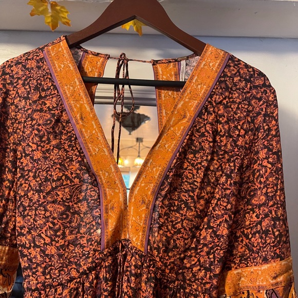 Free People x small boho bell sleeves tie top open back floral jumper shorts - Picture 7 of 9